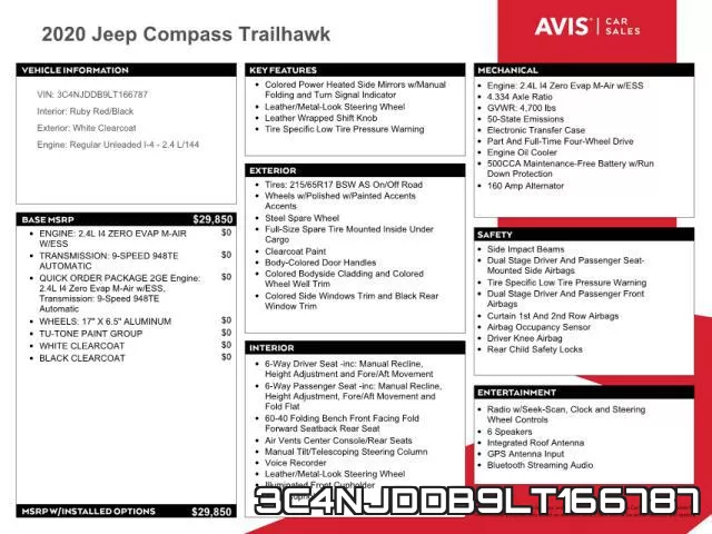 3C4NJDDB9LT166787 2020 Jeep Compass, Trailhawk