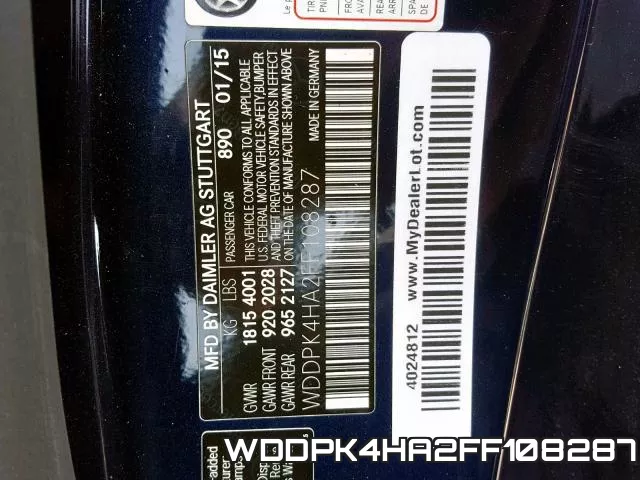 WDDPK4HA2FF108287 2015 Mercedes-Benz SLK-Class,  250
