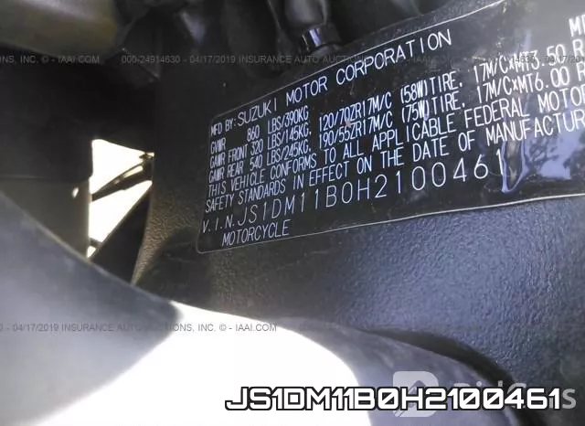 JS1DM11B0H2100461 2017 Suzuki GSX-R1000