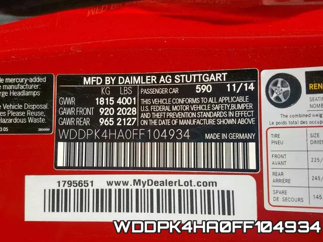 WDDPK4HA0FF104934 2015 Mercedes-Benz SLK-Class,  250