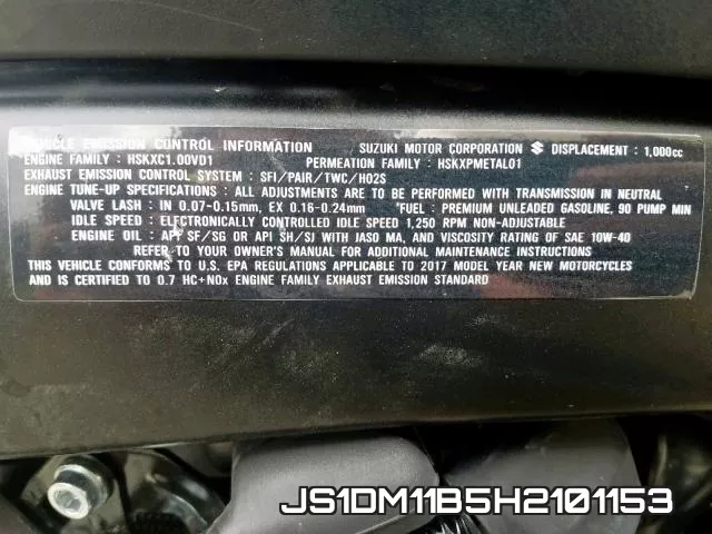 JS1DM11B5H2101153 2017 Suzuki GSX-R1000