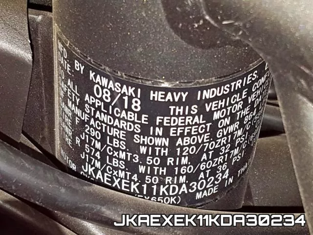 JKAEXEK11KDA30234 2019 Kawasaki EX650, F