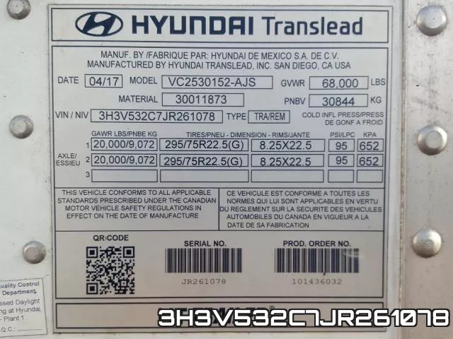 3H3V532C7JR261078 2018 Hyundai VC2530152