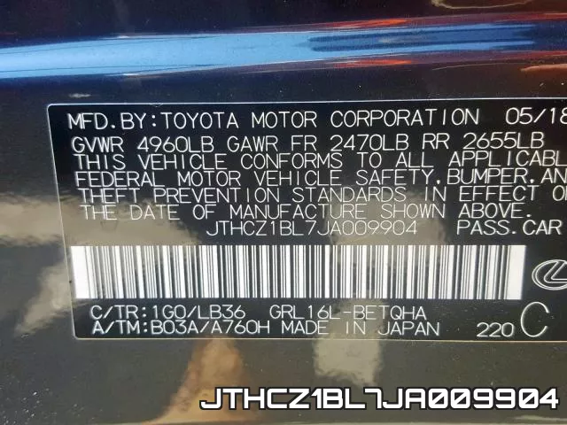 JTHCZ1BL7JA009904 2018 Lexus GS, 350