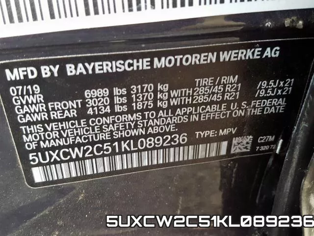 5UXCW2C51KL089236 2019 BMW X7, Xdrive40I
