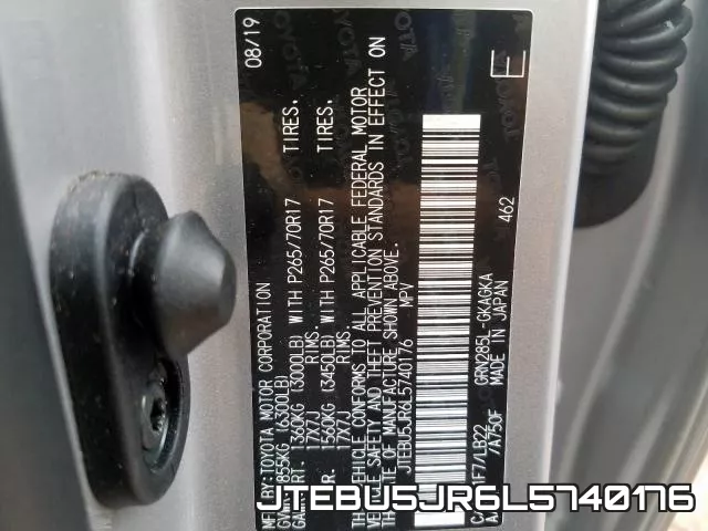 JTEBU5JR6L5740176 2020 Toyota 4runner, Sr5/Sr5 Premium