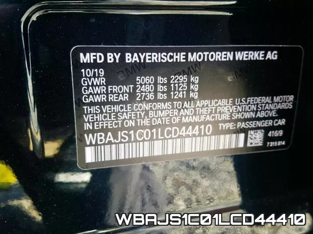 WBAJS1C01LCD44410 2020 BMW 5 Series, 540 I