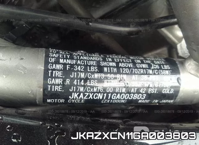 JKAZXCN11GA003803 2016 Kawasaki ZX1000, N