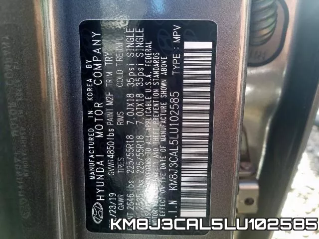KM8J3CAL5LU102585 2020 Hyundai Tucson, Limited