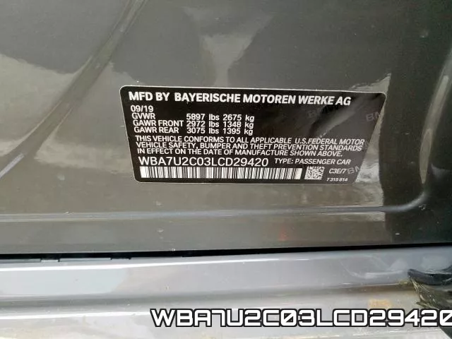 WBA7U2C03LCD29420 2020 BMW 7 Series, 750 XI