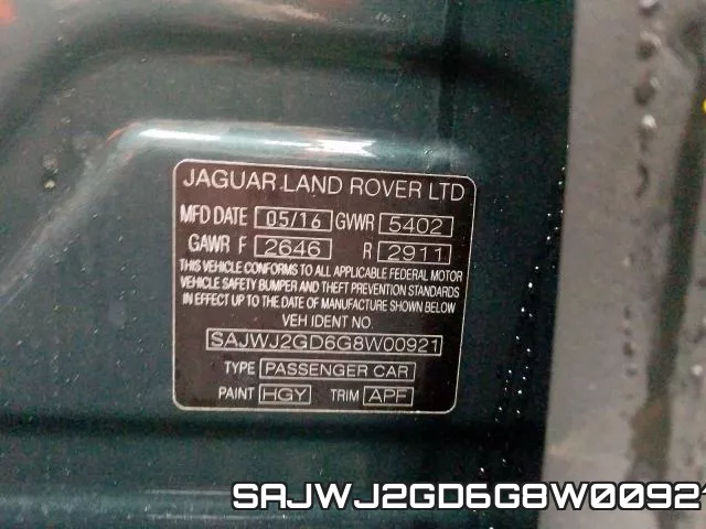 SAJWJ2GD6G8W00921 2016 Jaguar XJL, Portfolio