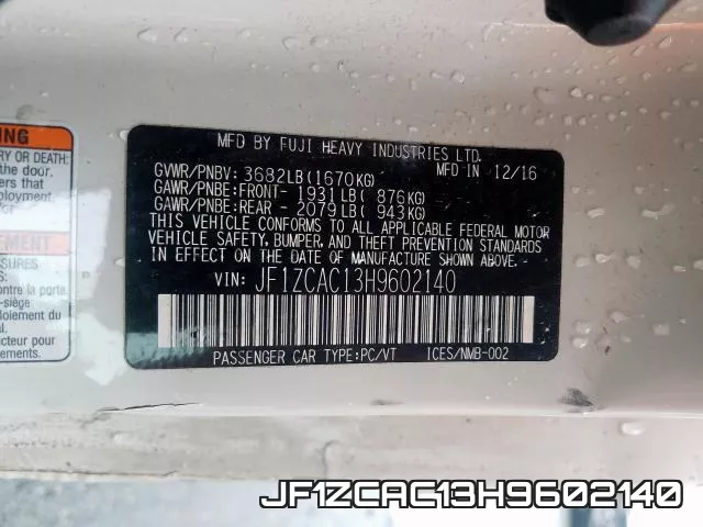 JF1ZCAC13H9602140 2017 Subaru BRZ, 2.0 Limited