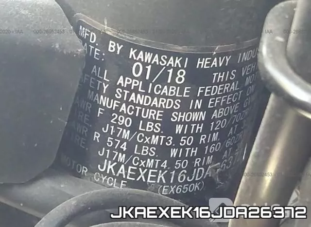 JKAEXEK16JDA26372 2018 Kawasaki EX650, F