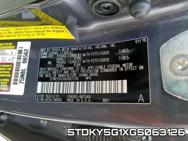 5TDKY5G1XGS063126 2016 Toyota Sequoia, Limited