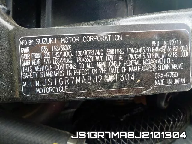 JS1GR7MA8J2101304 2018 Suzuki GSX-R750