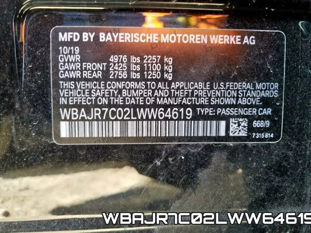WBAJR7C02LWW64619 2020 BMW 5 Series, 530 XI