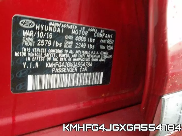KMHFG4JGXGA554784 2016 Hyundai Azera