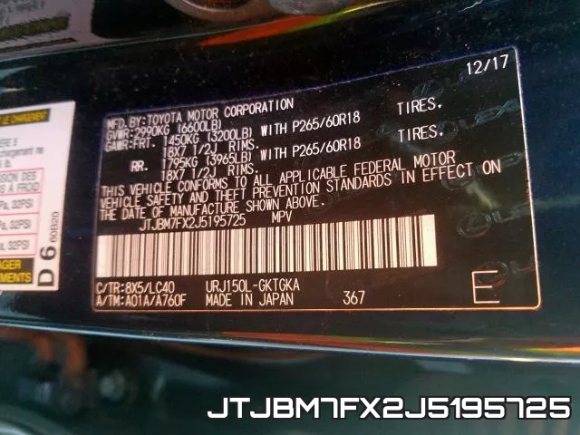 JTJBM7FX2J5195725 2018 Lexus GX