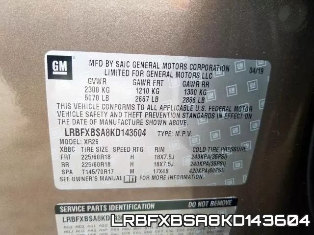 LRBFXBSA8KD143604 2019 Buick Envision, Preferred