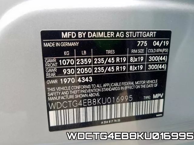 WDCTG4EB8KU016995 2019 Mercedes-Benz GLA-Class,  250