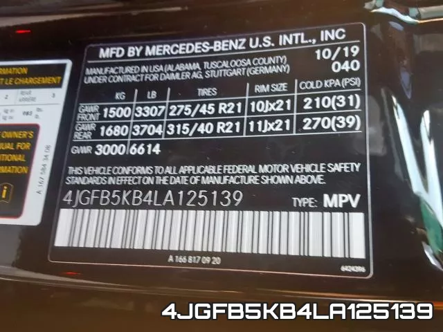 4JGFB5KB4LA125139 2020 Mercedes-Benz GLE-Class,  450 4Matic