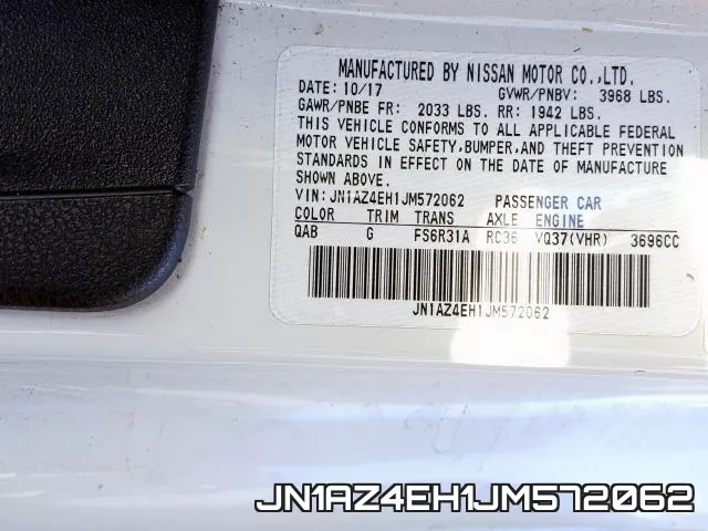 JN1AZ4EH1JM572062 2018 Nissan 370Z, Base