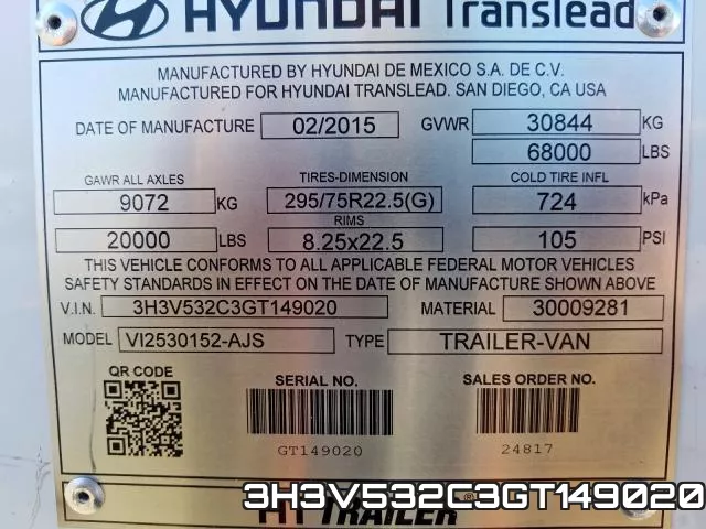 3H3V532C3GT149020 2016 Hyundai Trailer