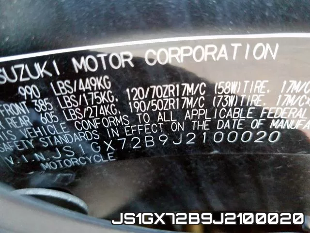 JS1GX72B9J2100020 2018 Suzuki GSX-1300,  RA
