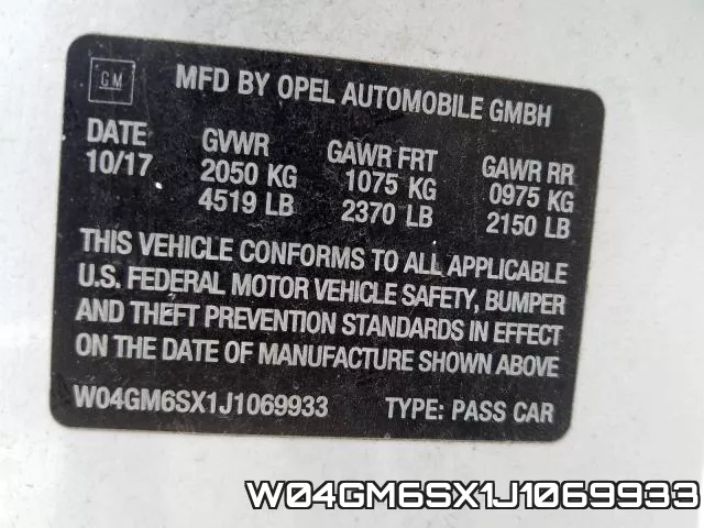 W04GM6SX1J1069933 2018 Buick Regal, Preferred Ii