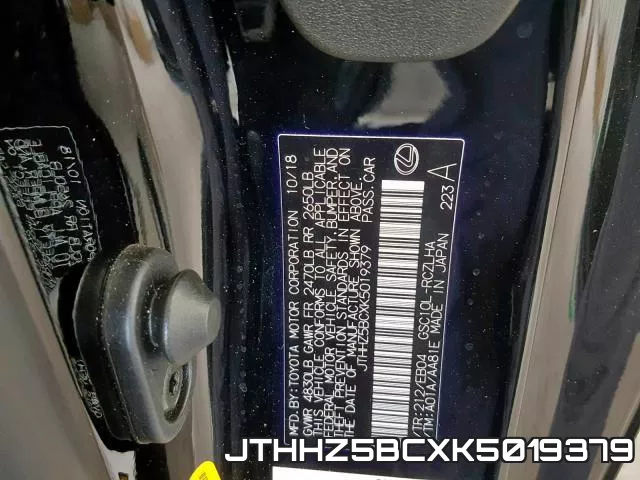 JTHHZ5BCXK5019379 2019 Lexus RC, 300