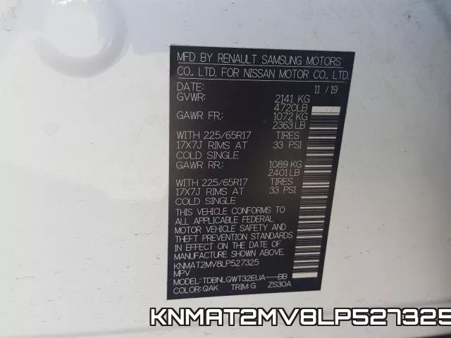 KNMAT2MV8LP527325 2020 Nissan Rogue, S