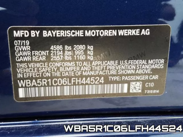 WBA5R1C06LFH44524 2020 BMW 3 Series, 330I