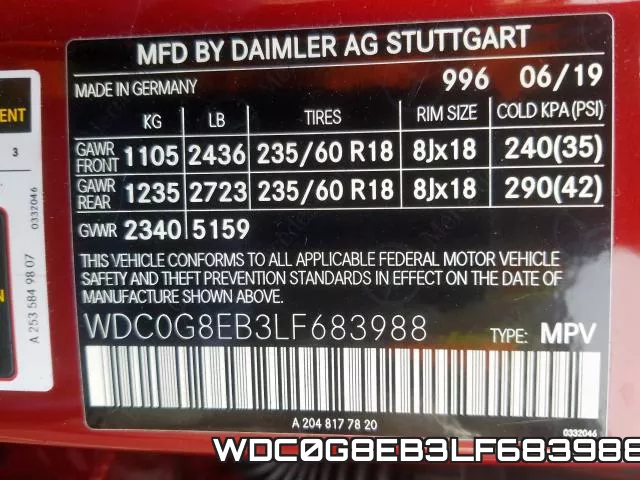 WDC0G8EB3LF683988 2020 Mercedes-Benz GLC-Class,  300 4Matic
