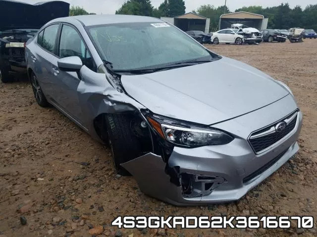 4S3GKAD62K3616670 2019 Subaru Impreza, Premium