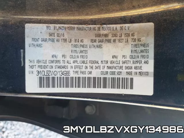 3MYDLBZVXGY134986 2016 Toyota Scion