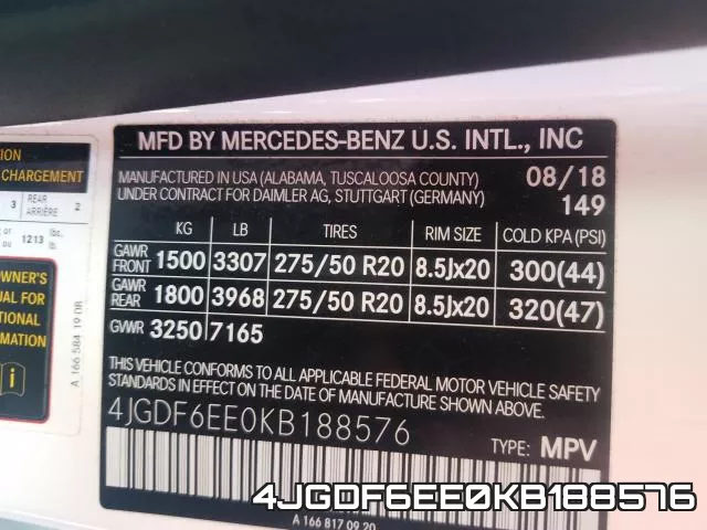 4JGDF6EE0KB188576 2019 Mercedes-Benz GLS-Class,  450 4Matic