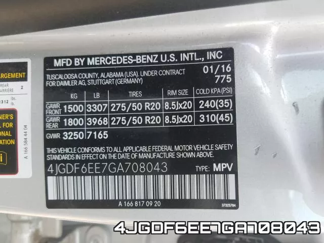4JGDF6EE7GA708043 2016 Mercedes-Benz GL-Class,  450 4Matic