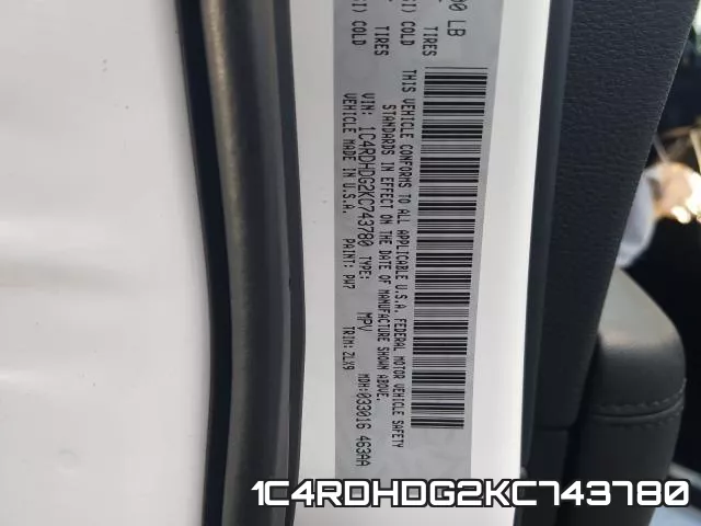 1C4RDHDG2KC743780 2019 Dodge Durango, GT